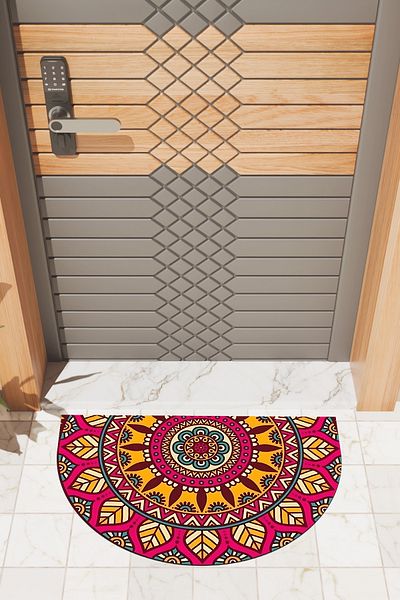 Dormot Home Modern Digital Doormat Yellow Red Mandala Pattern Doormat - Front Door Mat