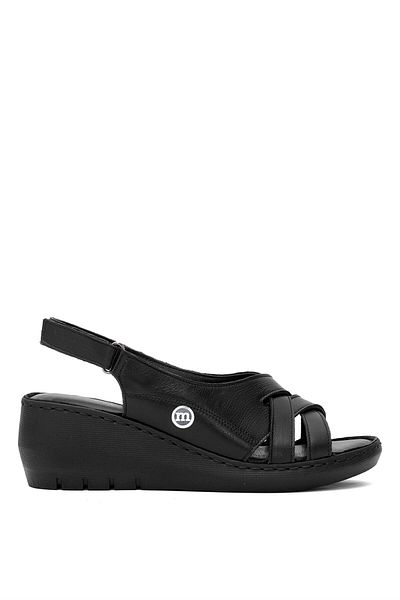 Mammamia Sandale de damă din piele naturală cu toc cu pană, negre D25YS-2510