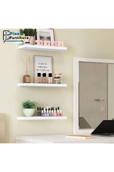 PixelsFurniture Set of 3 Pixel Furniture Floating Shelves for Wall, Shelves with Invisible Brackets, 80CM White