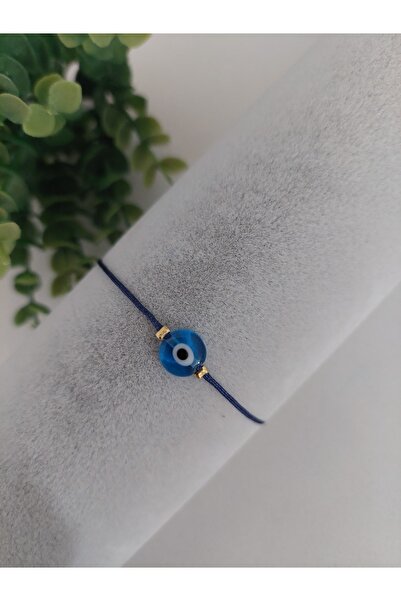 LUCKY ACCESSORIES سوار الحظ من الزجاج الأزرق الداكن مع خرز عين الشر قطعة واحدة