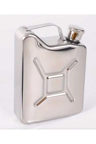 kho military design Flask in the Form of a Gasoline Canister with a Screw Cap of Stainless Steel (Chrome Color)