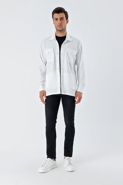 modaserdem 20193 Oversize Men's Shirt - White