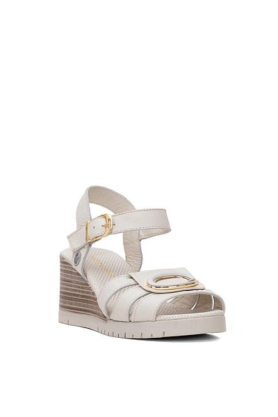 Mammamia D25Ys-2775 Women's Genuine Leather Wedge Heel Sandals Bone