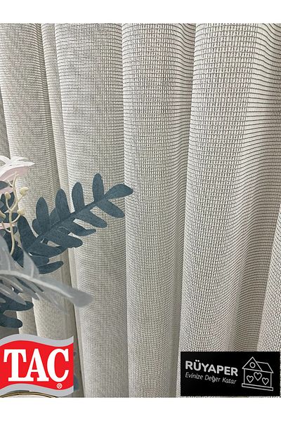 Taç Dreamper Gray Color Modern Textured Knitted 1/3 Dense Pleat Tulle Curtain