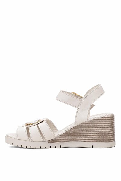 Mammamia D25Ys-2775 Women's Genuine Leather Wedge Heel Sandals Bone