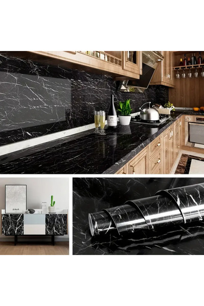 Black Adhesive Marble Look Table Countertop Cabinet Kitchen Bathroom 5 Meters X 60 Cm Foil Paper Stylish