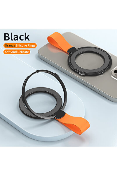 Choice حامل هاتف مغناطيسي MagSafe باللون الأسود والبرتقالي مع سلك سيليكون دوا...