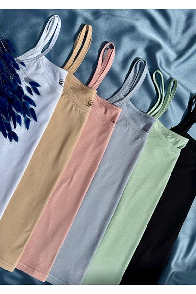 VicTroy Elosia Modal Fabric 6 Pack Blue, Pink, Green, Black, Skin and White Color Thread Strap Women's Tank Top 66E02