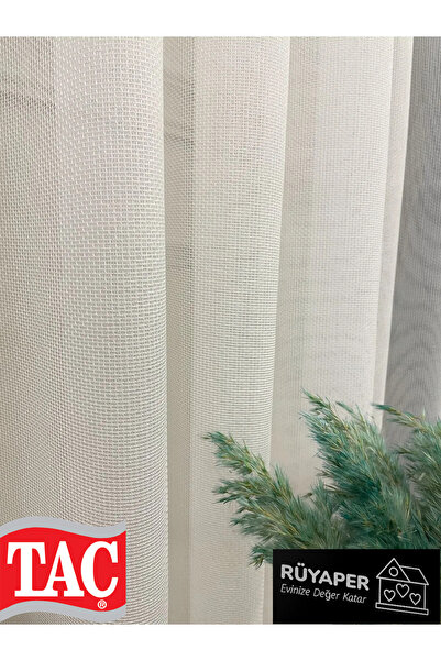 Taç Honeycomb Textured Armor - Transparent Glitter 1/3 Sik Pleat - Ecru Tulle Curtain