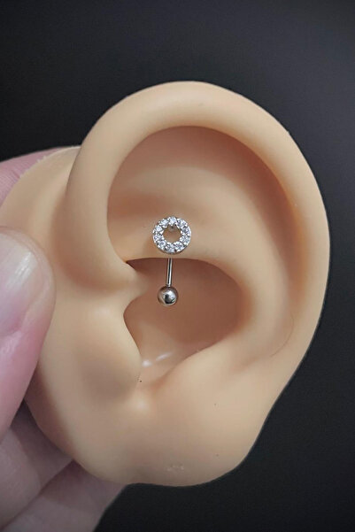 Blisse Piercing Kadın Daire Figürlü Zirkon Taşlı Rook ve Kaş Çelik Piercing