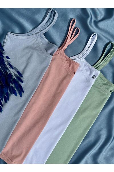VicTroy Elosia Modal Fabric 4-Pack Blue, Pink, Green and White Color Women's Tank Top with Rope Strap 66E02