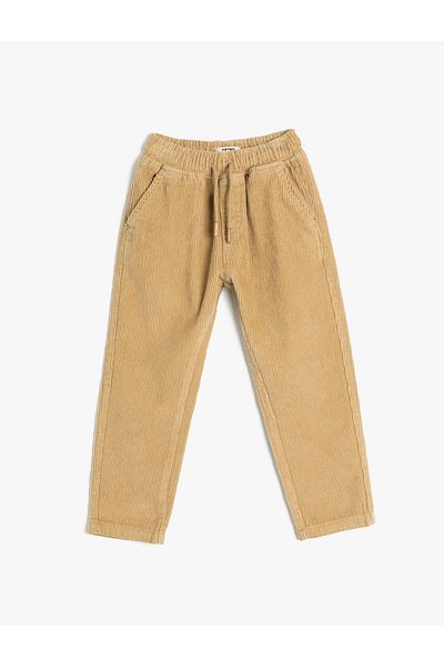 Koton Cotton Velvet Trousers with Tie Waist Pocket Detail