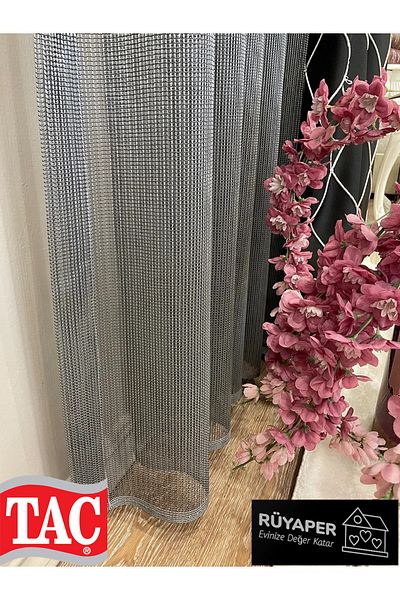 Taç Modern Textured Knitted 1/3 Dense Pleat – Dark Gray Tulle Curtain
