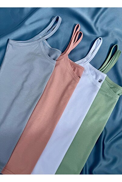 VicTroy Elosia Modal Fabric 4-Pack Blue, Pink, Green and White Color Women's Tank Top with Rope Strap 66E02