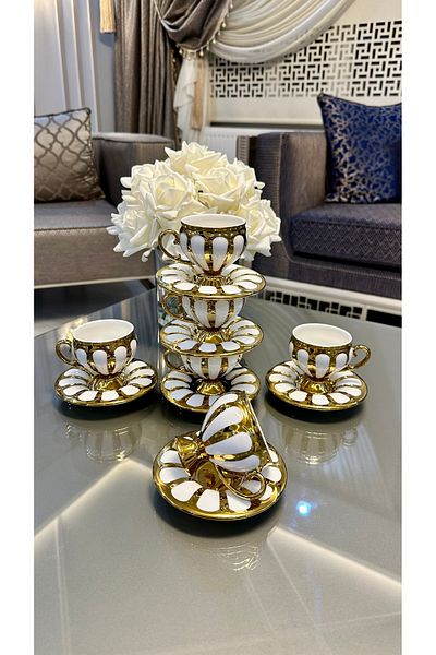 ACAR Karius Gold 6-Person Porcelain Coffee Cup Set with Legs