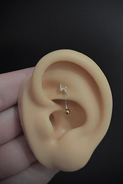 Blisse Piercing Kadın Şimşek Figürlü Zirkon Taşlı Rook ve Kaş Çelik Piercing