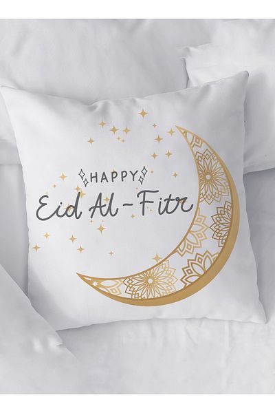 LOWHA Polyester Pillowcase Cushion Cover with Happy Eid Al-Fitr Design