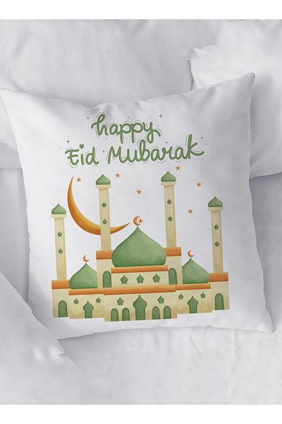 LOWHA Polyester Pillowcase Cushion Cover with Happy Eid Mubarak with Mosque Design