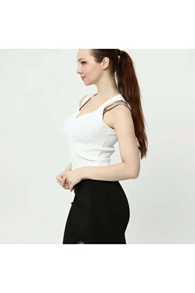 MODA بلوزة تريكو صيفية نسائية من STRIVEX بحزام سميك ورقبة على شكل حرف U