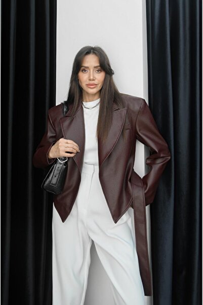 Havoş Bordó, megkötős derekú, bélelt bőrkabát