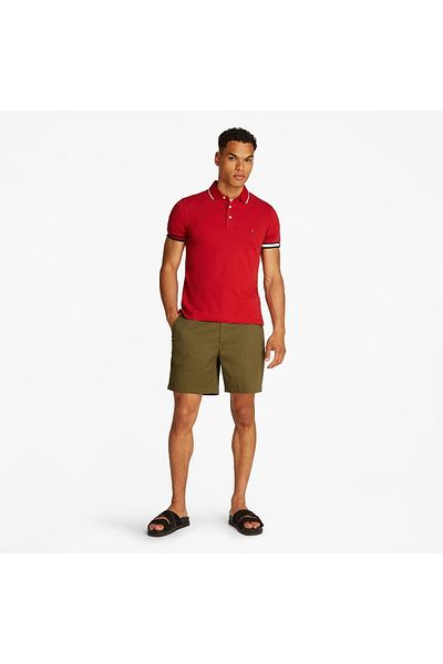 Tommy Hilfiger Red Stripe Line Polo T-Shirt – Men's Regular Fit Cotton Sleeve Short Sleeves