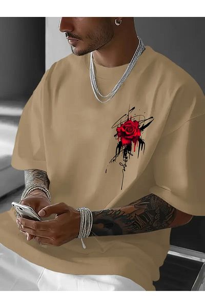 LAND MODA Casual T-shirt για άνδρες, ζωηρό κόκκινο τριαντάφυλλο