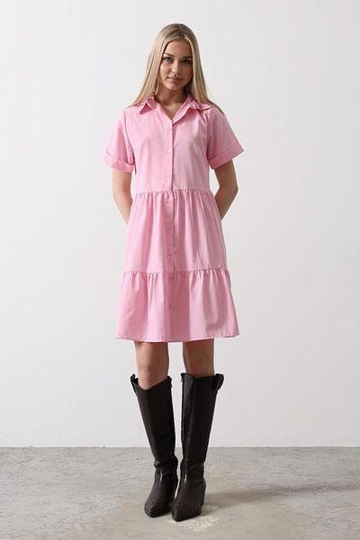 modaserdem Short Sleeve Button Dress - Candy Pink