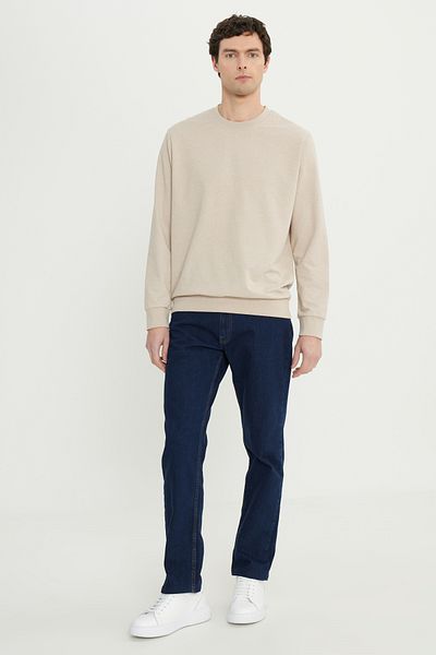 AC&Co / Altınyıldız Classics Men's Beige Standard Fit Regular Cut 2 Thread Recycle Cotton Crew Neck Sweatshirt