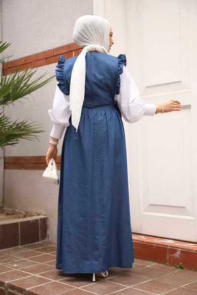 Neva Style Rochie gilet din denim hijab bleumarin 7054L