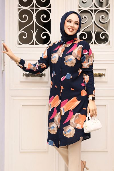 Neva Style تونيك فيسكوز حجاب باللون الأزرق الداكن 11729