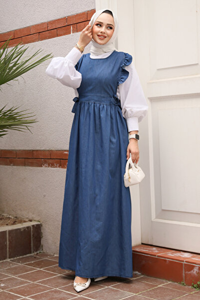 Neva Style Rochie gilet din denim hijab bleumarin 7054L