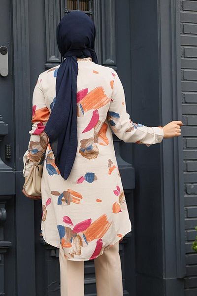 Neva Style Tunica din viscoza hijab bej cu model 11729BEJ