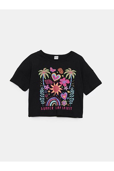 LC Waikiki Tricou Crop pentru fete cu gât crew de sezon nou - S5FB30Z4