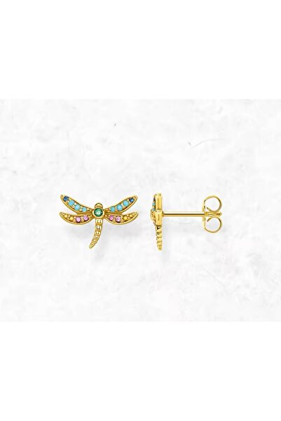 BY DİLEK ÇETİN ACCESSORY Gold Plated Multicolor Dragonfly Model Earrings