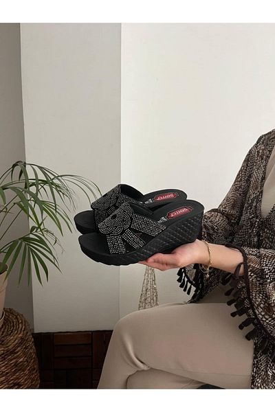 Behtah Kundura High Women's Stone Wedge Heel Comfort Slippers Orthopedic Daily Slippers Comfortable Stylish Heeled Slippers