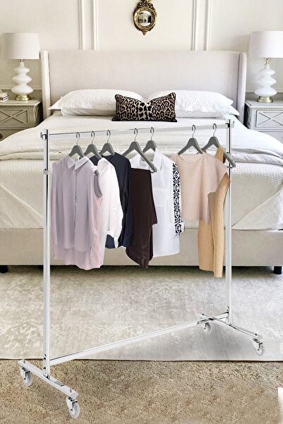 Manken İstanbul Ev Tipi Kıyafet Askısı Tekerlekli Askılık Orta Stant Metal El...