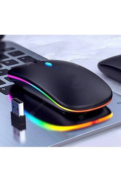 FİOPLUS Slim Usb 2.4ghz Siyah Ledli 800/1200/1600dpi Şarjlı Kablosuz Mouse Rgb Led Işıklı