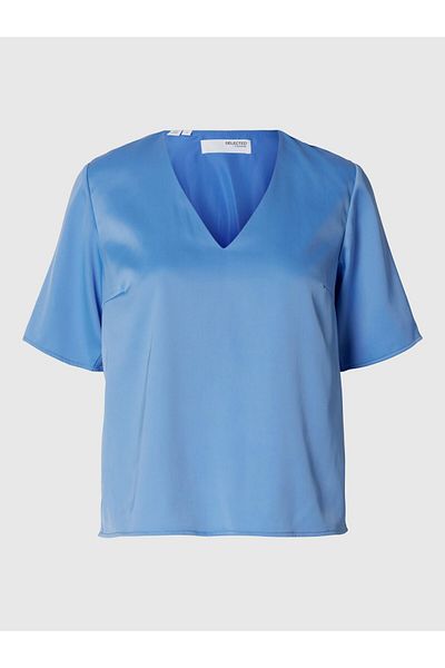 Selected Femme Top mit V-Ausschnitt Kurzärmeliges