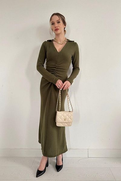 JANES Χακί Πλεκτό Φόρεμα Ψαριού