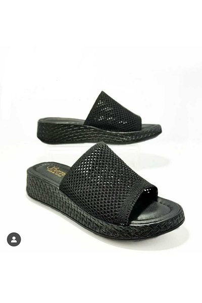 Bereket Kundura 3137 نموذج أسود مريح بكعب منخفض تريكو النعال مثقبة