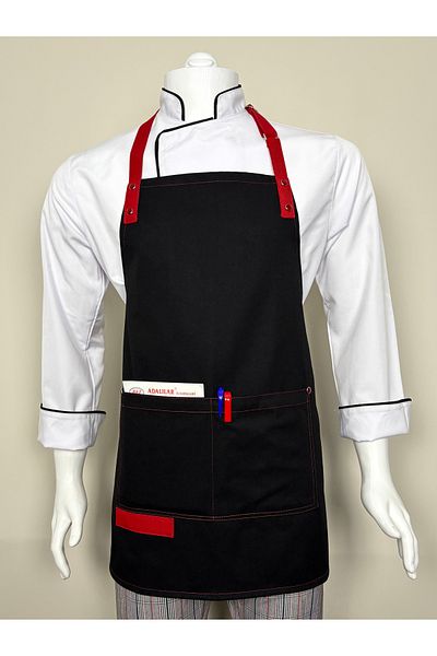 ADALILAR TEKSTİL Șorț de bucătărie cu curea pentru gât Chef Barista Cafe Chef Chelner Mărime scurtă (Gabardină neagră)