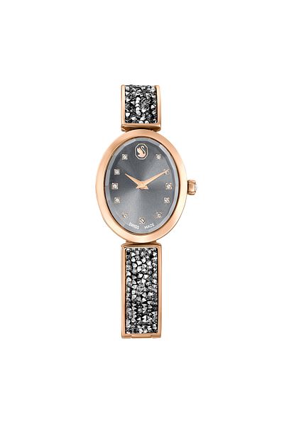 Swarovski Crystal Rock Oval Watch, Swiss Manufacture Grey, Pink and Golden Color