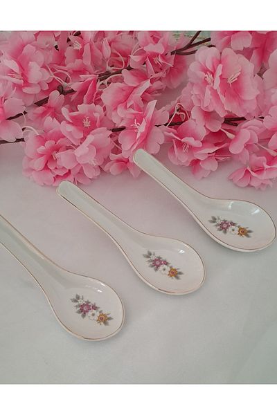 SOUL BY A&B 3 Porcelain Spoons Tasting Spoon Flower Patterned Porcelain