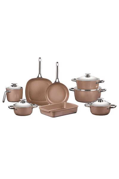 SAFLON Ceramic Cookware Set, Consisting Of 13 Pieces. Pink