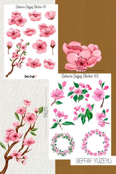 SelisCraft Sakura Kiraz Çiçeği Temalı Şeffaf Sticker Seti 01-02 Ajanda Planla...
