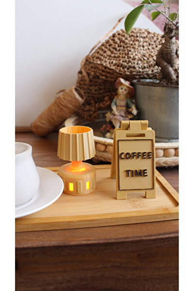 TRENDİN YOLU Coffee yazılı tabela ve ışıklı lambader Camel renk