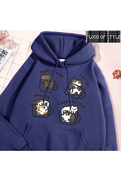 Flood Of Style Hip Hop Harajuku Vintage Style Cafea în stil american pisică Bleumarin