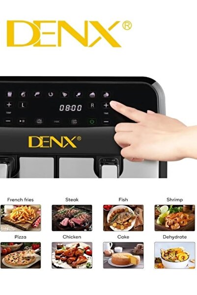 Denx Dual Basket Air Fryer Versatile Stainless Steel , 4L + 4L , Two Independent Cooking Zones DX2091