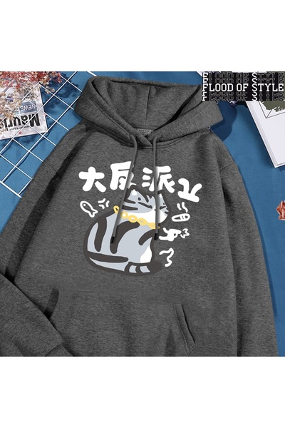 Flood Of Style Hip Hop Harajuku Stil Vintage Mare personaj Villain pisică Gri