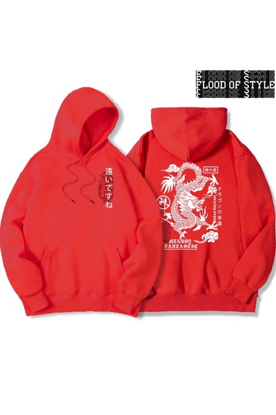 Flood Of Style Hip Hop Harajuku Vintage Style Harajuku Dragon Funny Pattern Red